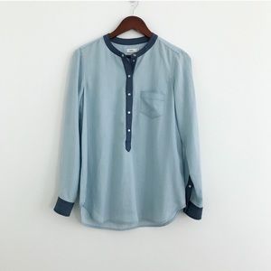 Vince Chambray Color Block Half Placket Shirt